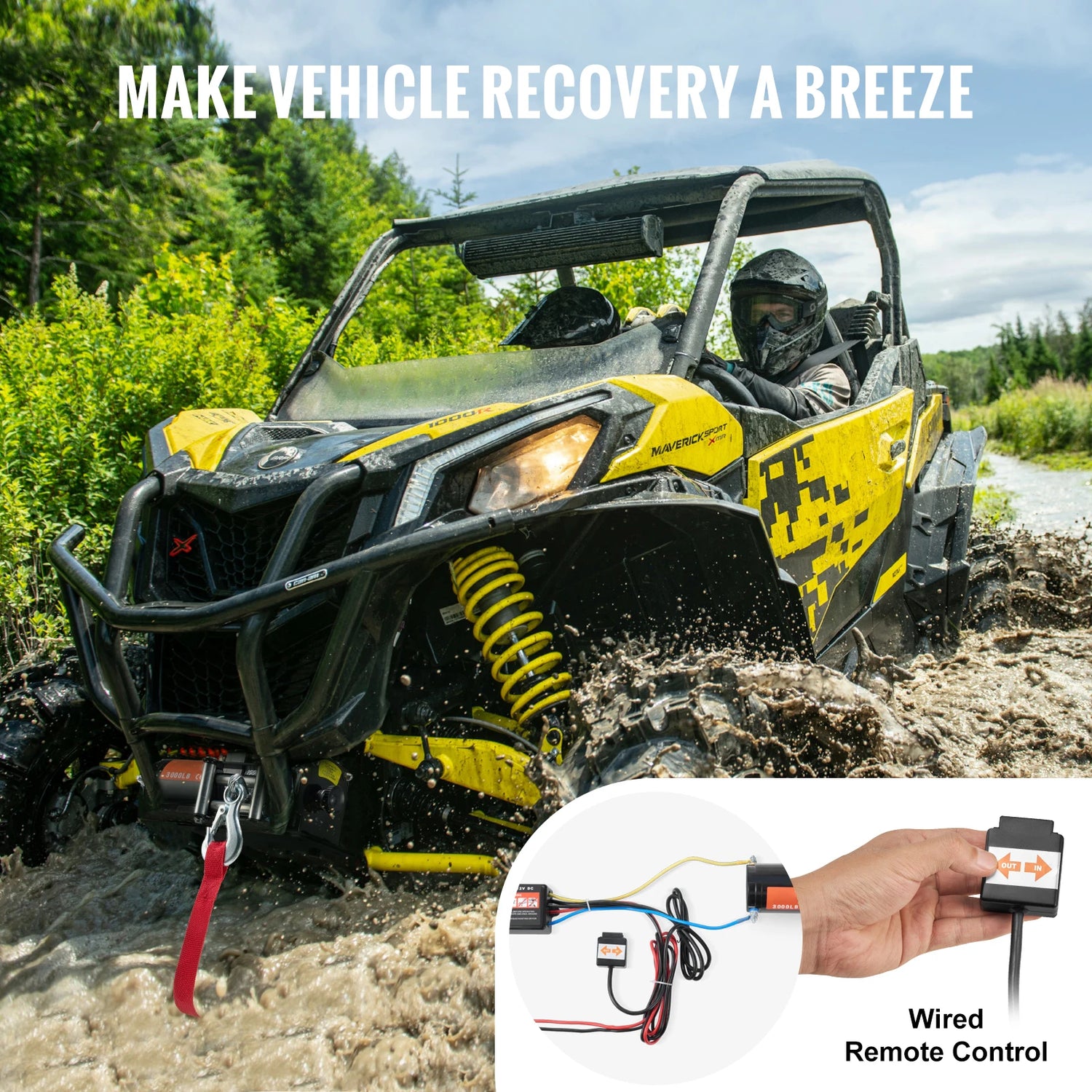 SucceBuy 3000lbs ATV/UTV Electric Winch 12V  Steel Rope Winch with  39 ft Cable Roller Wired Remote Control for Towing Off-Road