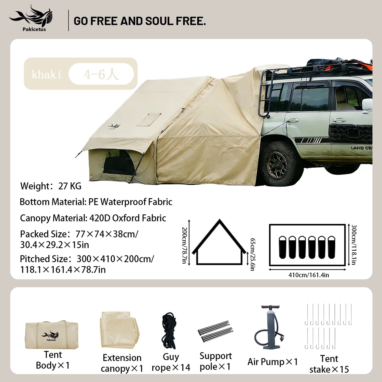 PAKICETUS Inflatable Camping Tent – 4-8 Person Portable 4-Season Waterproof Tent with Windows