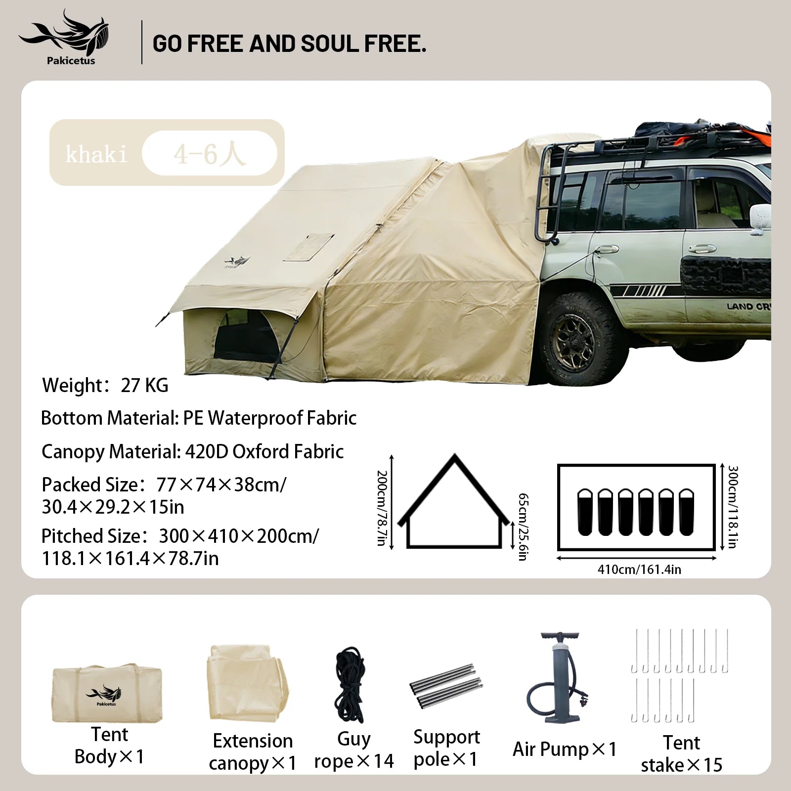 PAKICETUS Inflatable Camping Tent – 4-8 Person Portable 4-Season Waterproof Tent with Windows