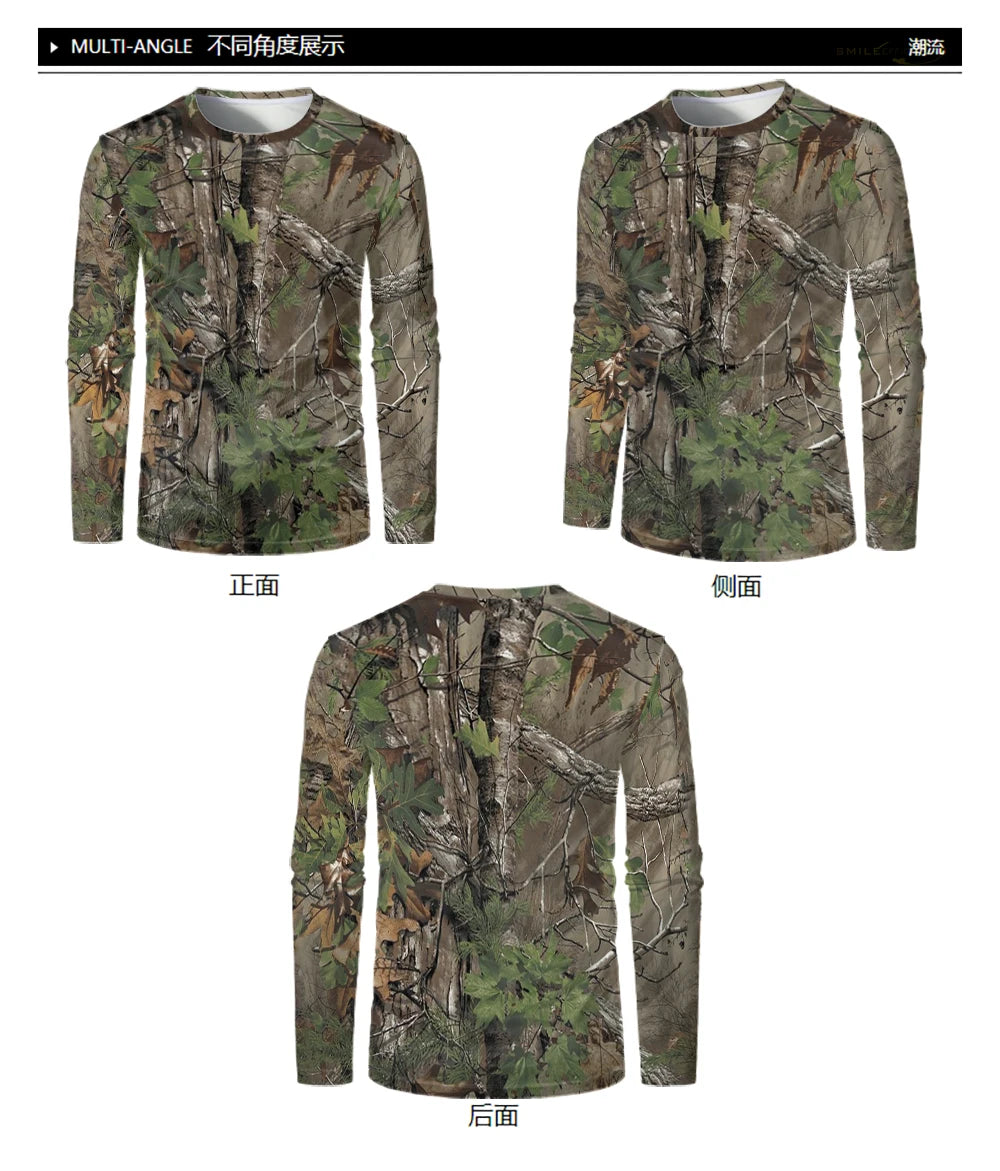 Camouflage Hunting Long Sleeve Men T-shirt Outdoor Sports Tactical Training Clothes Tee Hiking Fishing Camping Quick Drying Tops