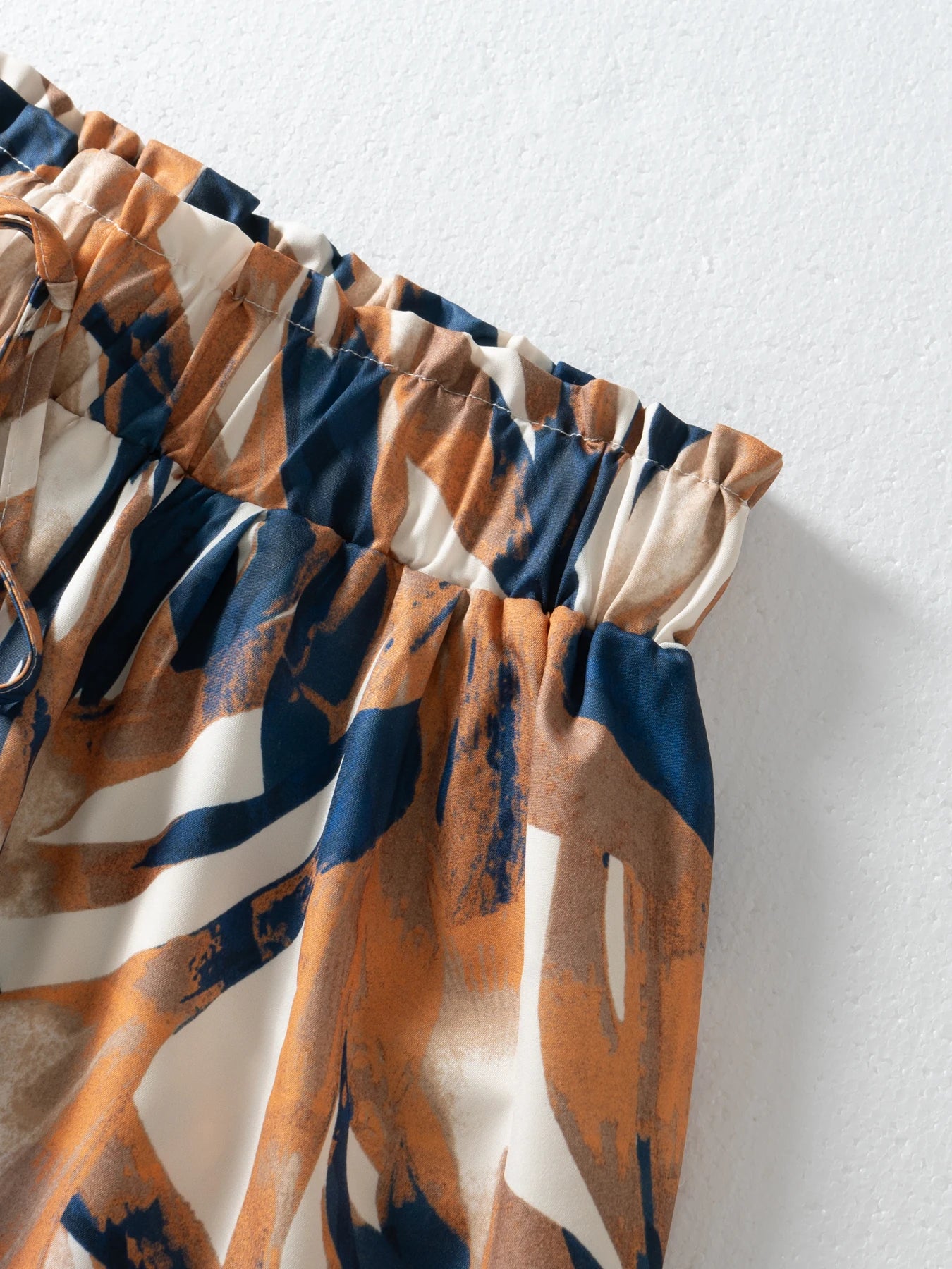 Women Casual Shorts Boho Abstract Print High Waist Ruffled Hem Drawstring Waist Flowy A Line Spring Summer Beach Vacation Shorts