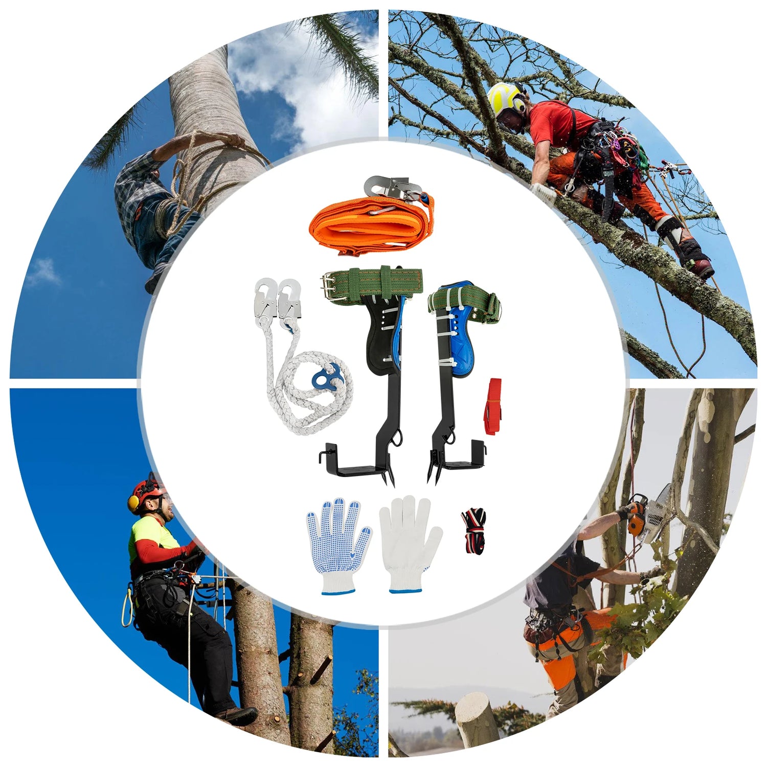 Professional Tree Climbing Gear Kit – 220lb Capacity Carbon Steel, Safety Straps &amp; Pedals for Arborist Work