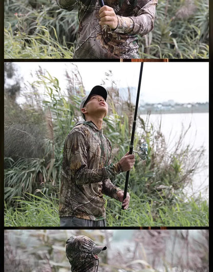NANFOO Tree Camo Sun Protection Fishing Jacket – Lightweight Hooded UPF Jacket for Hunting, Fishing &amp; Hiking (M–3XL)