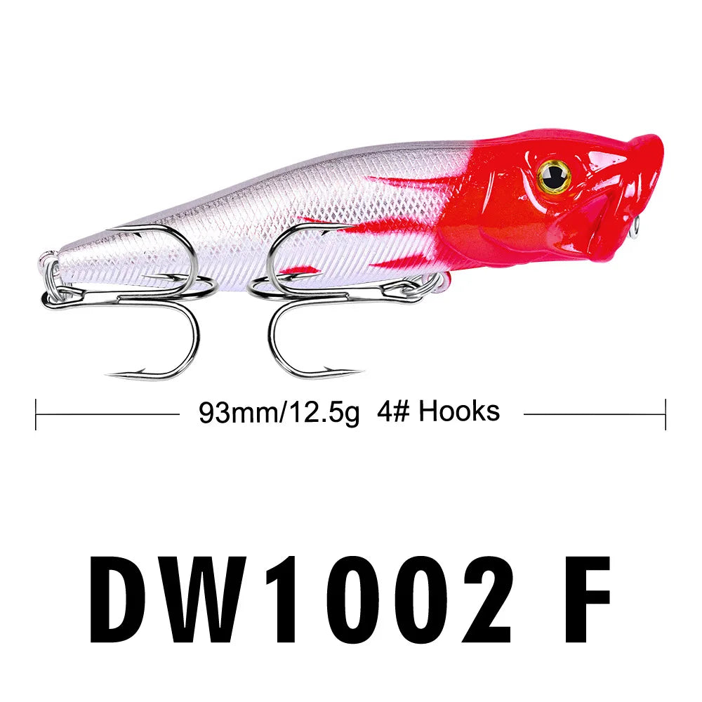 Popper Lure Topwater Fishing Bait – 93mm/12.5g Hard Bait Artificial Wobbler Plastic Fishing Tackle