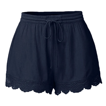 Women Lace Up Shorts Summer Casual Elastic Waist Wide Leg Sweat Fitness Running Short 2024 High Quality Thick Fabric Mini Shorts
