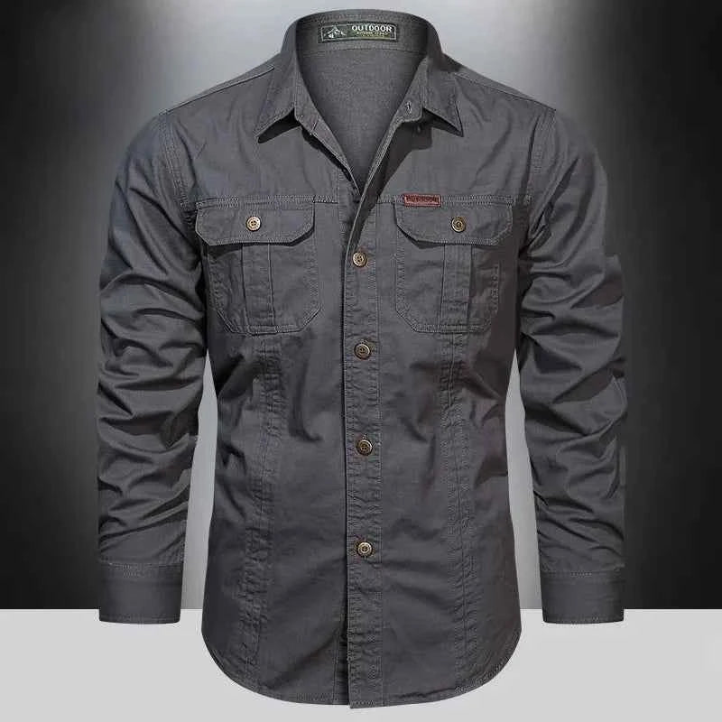 2024 Spring Cotton Cargo Shirt for Men Long Sleeve Multi-Pocket Shirts Outdoor Casual Clothing High Quality Military Overshirt