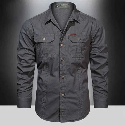 2024 Spring Cotton Cargo Shirt for Men Long Sleeve Multi-Pocket Shirts Outdoor Casual Clothing High Quality Military Overshirt