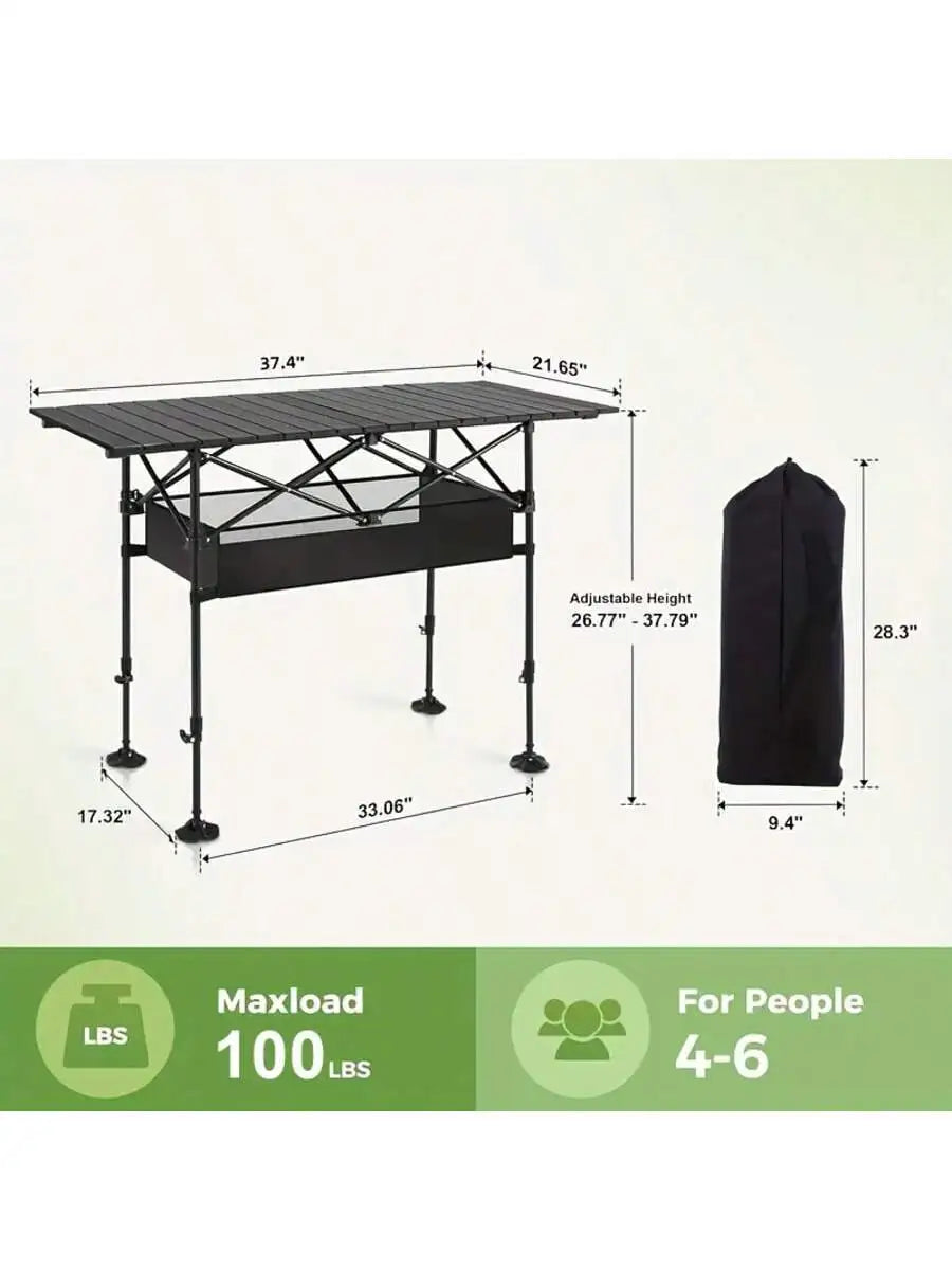 Aoran Aluminum Roll-Up Camping Table – Portable Folding Table with Carry Bag | Medium &amp; Large | Ships from US