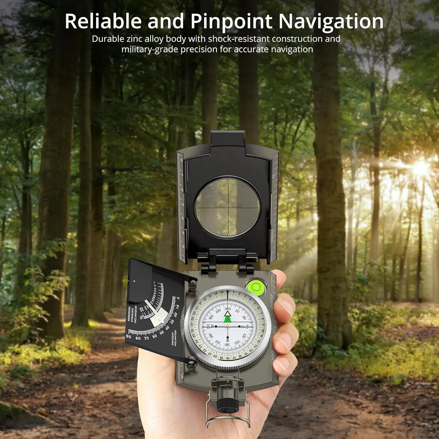 IP65 Waterproof Metal Compass with Clinometer – Precision Navigation for Camping, Hunting &amp; Hiking
