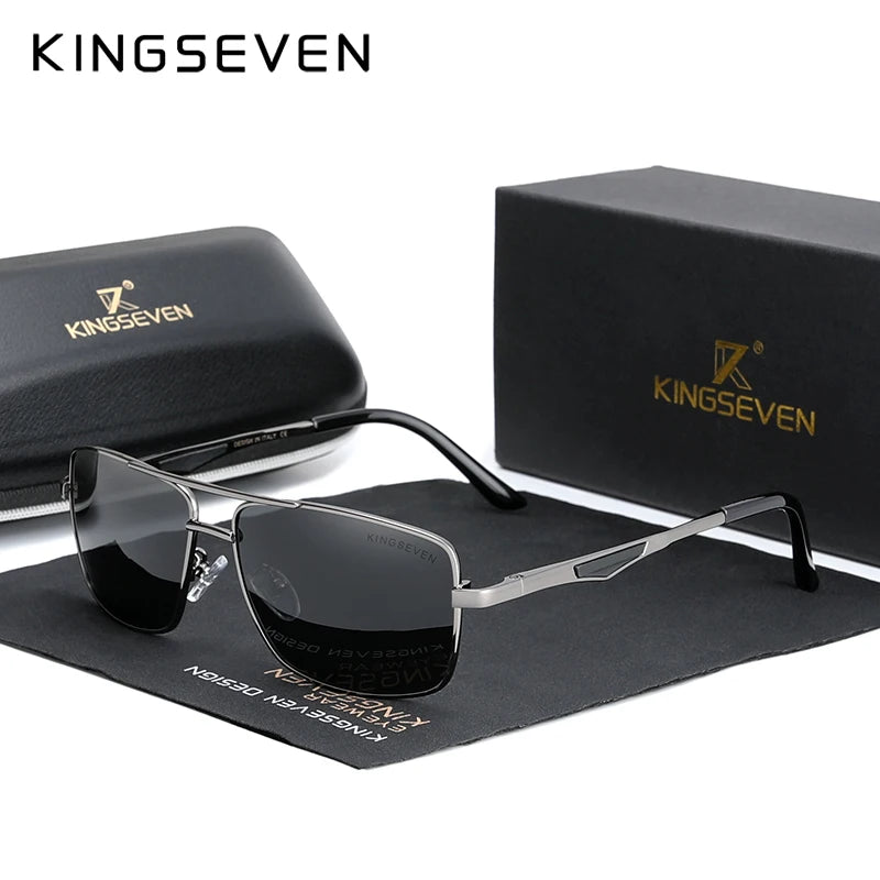 KINGSEVEN 7906 Aluminum Sunglasses – Polarized, UV400, Square, Includes Polarization Test Card, Unisex