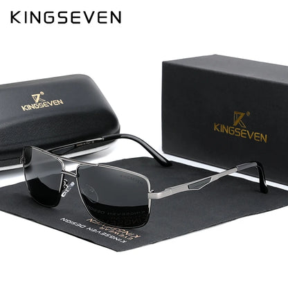KINGSEVEN 7906 Aluminum Sunglasses – Polarized, UV400, Square, Includes Polarization Test Card, Unisex