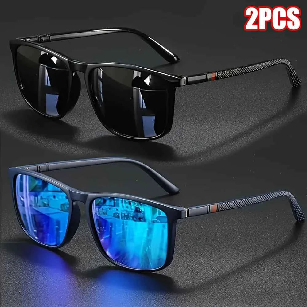 2pcs Luxury Square Vintage Polarized Cycling Sunglasses UV400 Men Women Fashion Eyewear Travel Driving Fishing Sun Glasses