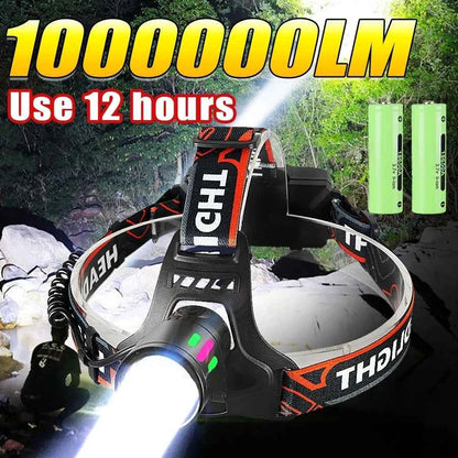 White Laser LED Headlamp – 50W Rechargeable Long-Range Head Torch for Camping, Fishing &amp; Hunting