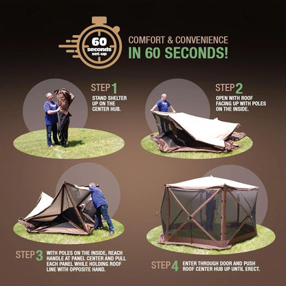 Pop Up Screen Tent, Large Outdoor Camping Gazebo Canopy, Pavilion, 12.5&