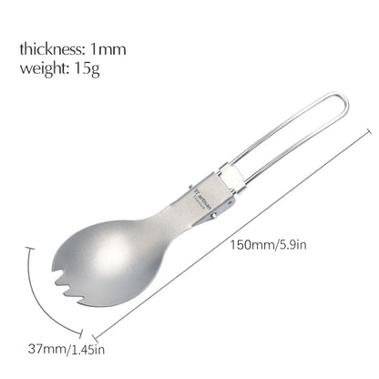 Tiartisan Titanium Foldable Cutlery Set - Portable Fork Spoon Knife for Outdoor Camping Hiking