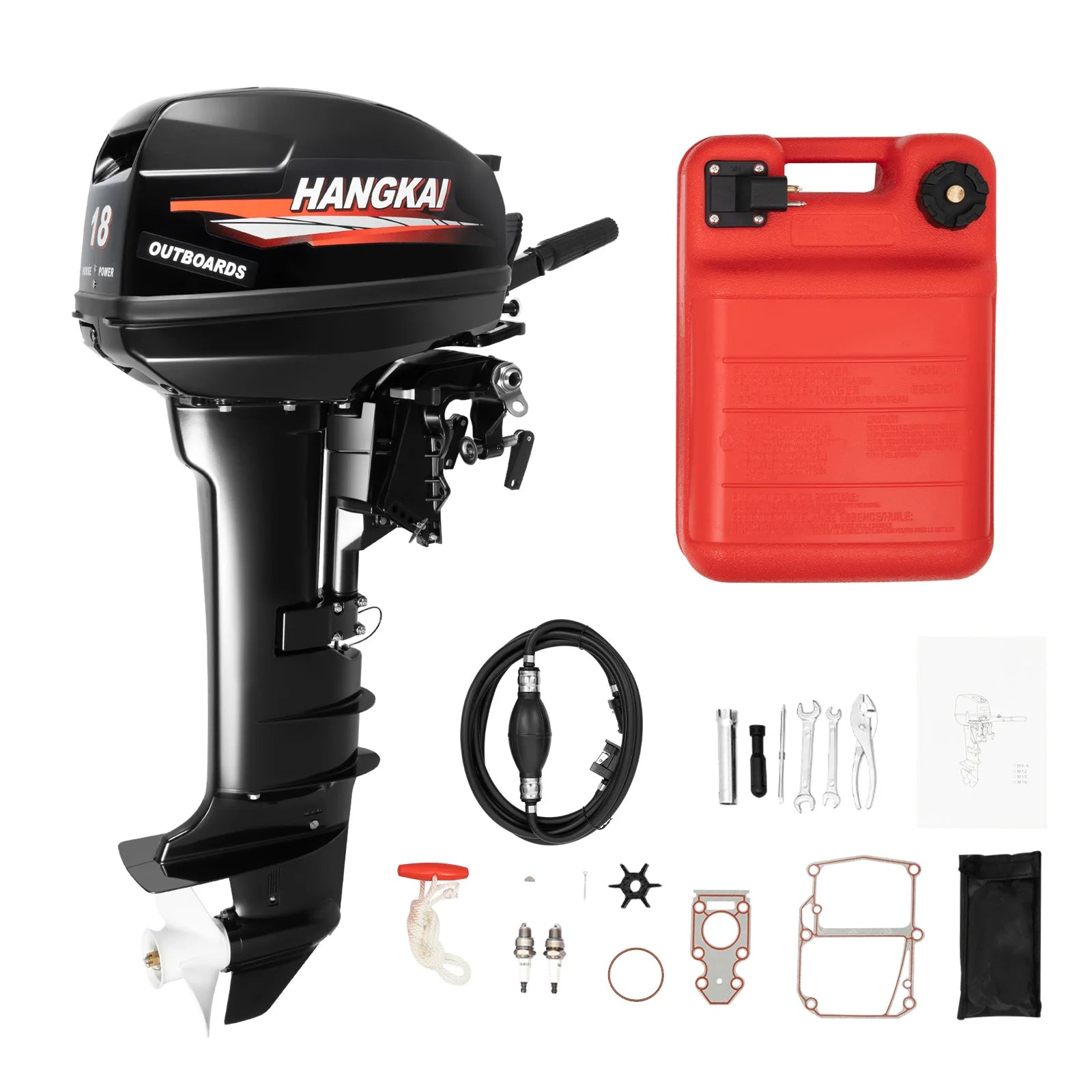 HangKai 18HP Outboard Motor, 2 Stroke 246CC Heavy Duty Outboard Boat Water Cooled Engine with CDI Ignition System Long Shaft
