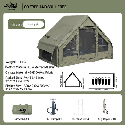 PAKICETUS Inflatable Camping Tent – 4-8 Person Portable 4-Season Waterproof Tent with Windows