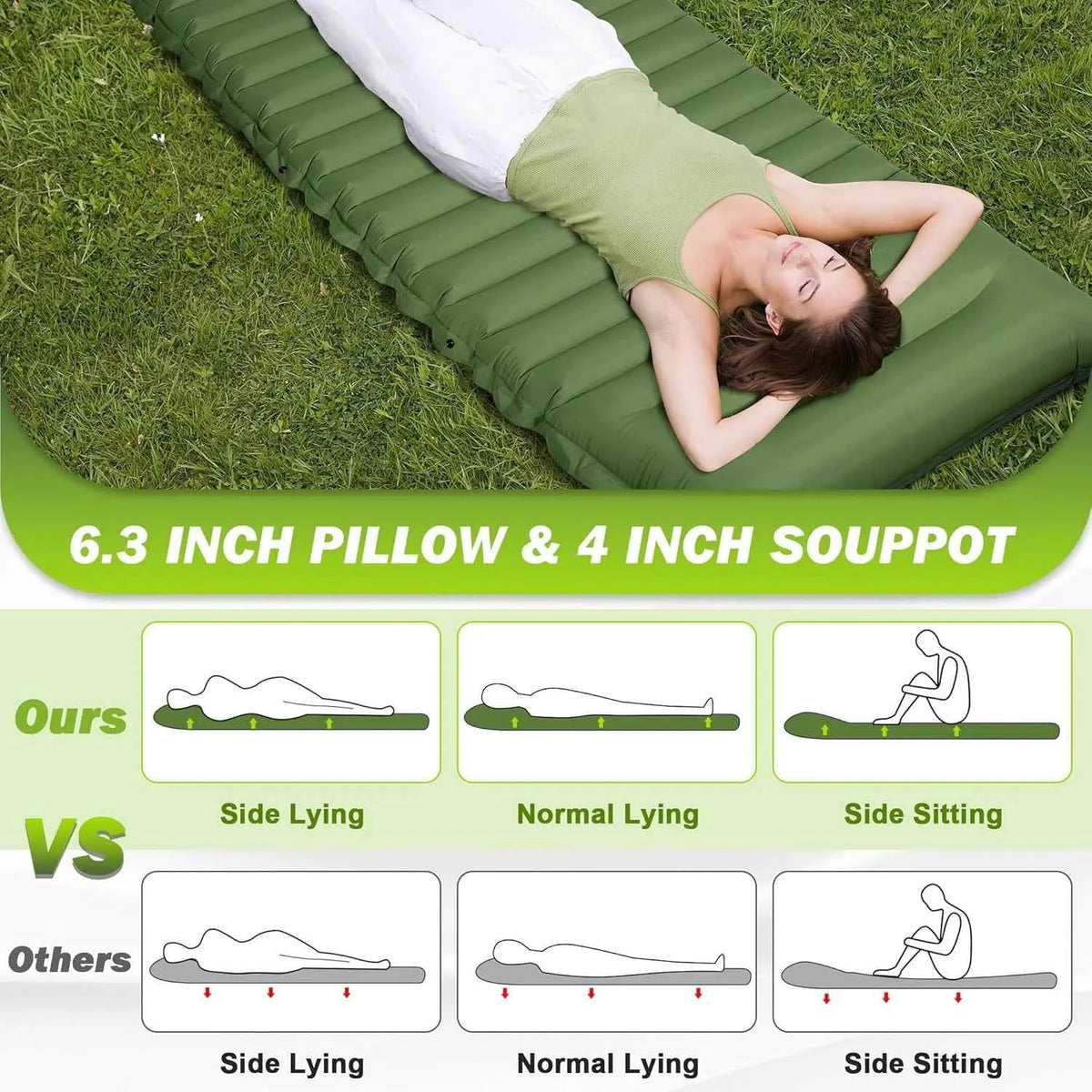 4-Inch Self-Inflating Camping Sleeping Pad – Extra Thick TPU Nylon Mat, Spliceable, for Hiking &amp; Outdoor Use