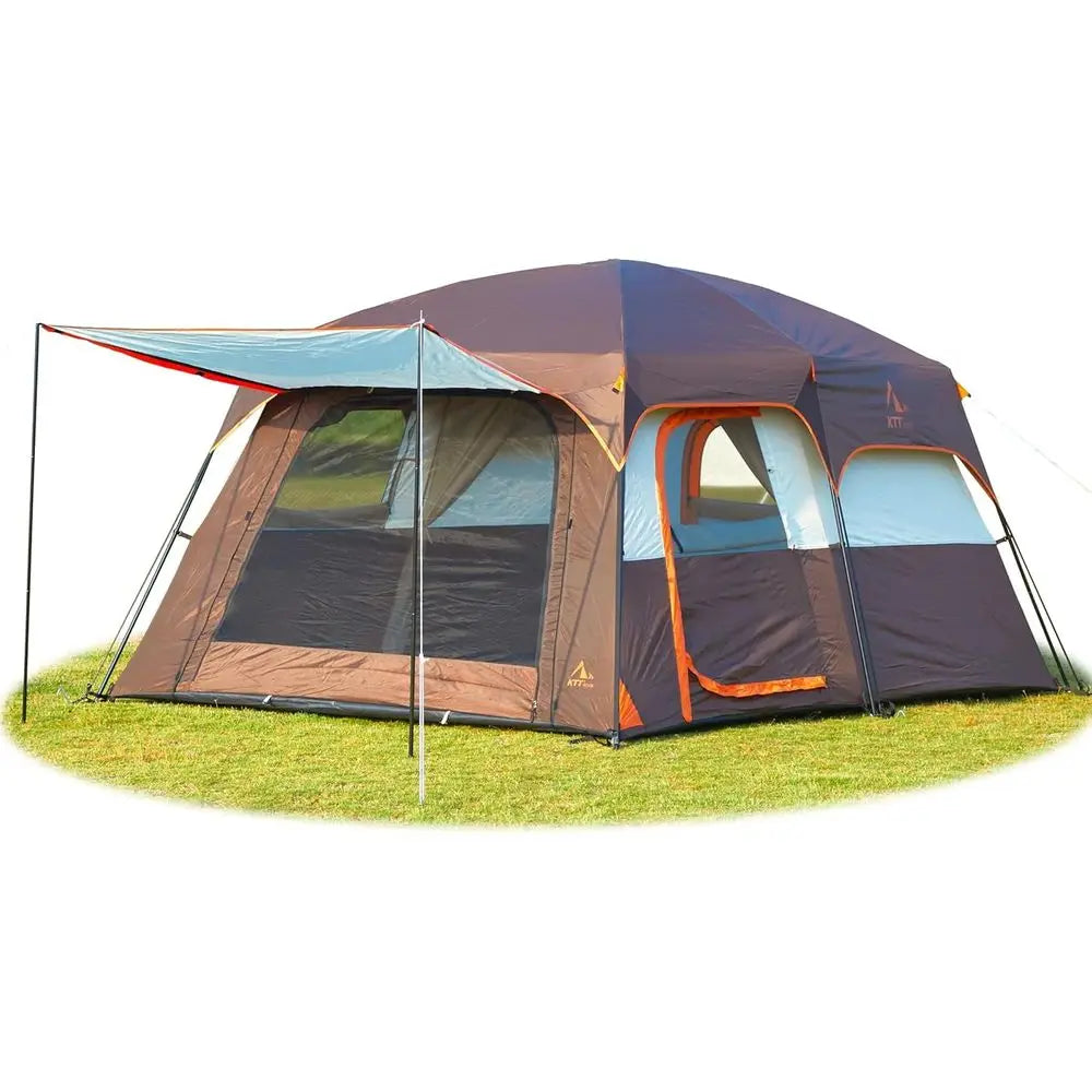 Spacious 6-14 Person Family Cabin Tent with 3 Doors &amp; 3 Mesh Windows for Waterproof Outdoor Adventures