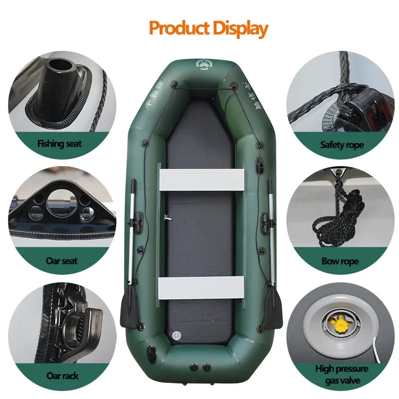 1.75~3.6m Green Fishing Kayak PVC Inflatable Boat with Air Deck Bottoms Set Fishing Boat Raft Rubber Dinghy Inflatable Clip Net