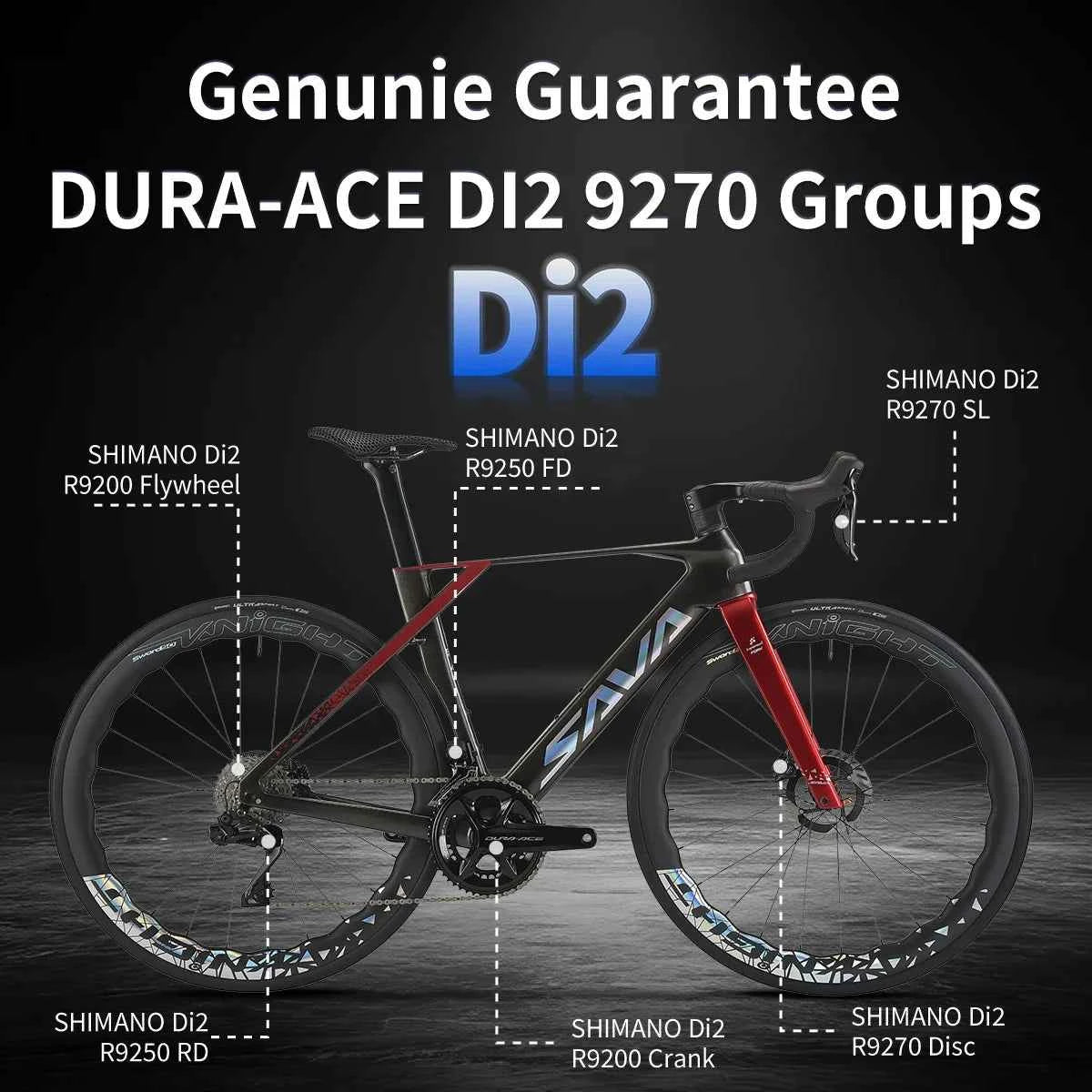 SAVA CRN R9 Full Carbon Fiber Electronic Shift Road Bike Ultra-lightweight 7.3kg Equipped with SHIMANO DURA-ACE 9270 Di2 Kit
