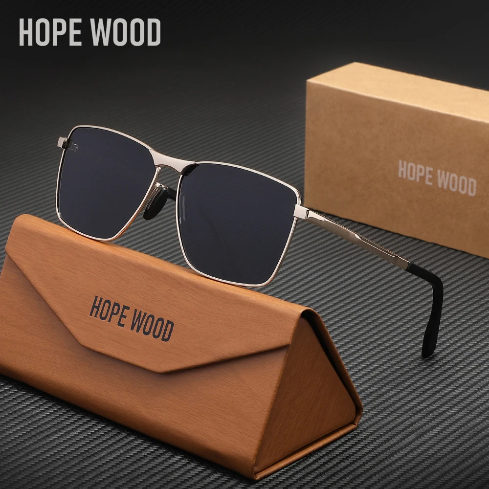 HOPE WOOD 7601 Polarized Rectangle Sunglasses – Alloy Frame, UV400, Unisex