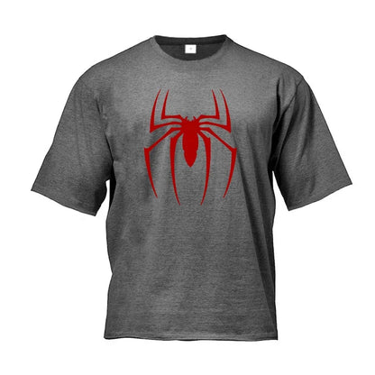 Red Spider Printed Gym Sport Clothing Fitness Oversized Loose Cotton Shirt Mens Hip Hop Short Sleeve Bodybuilding Muscle T-shirt