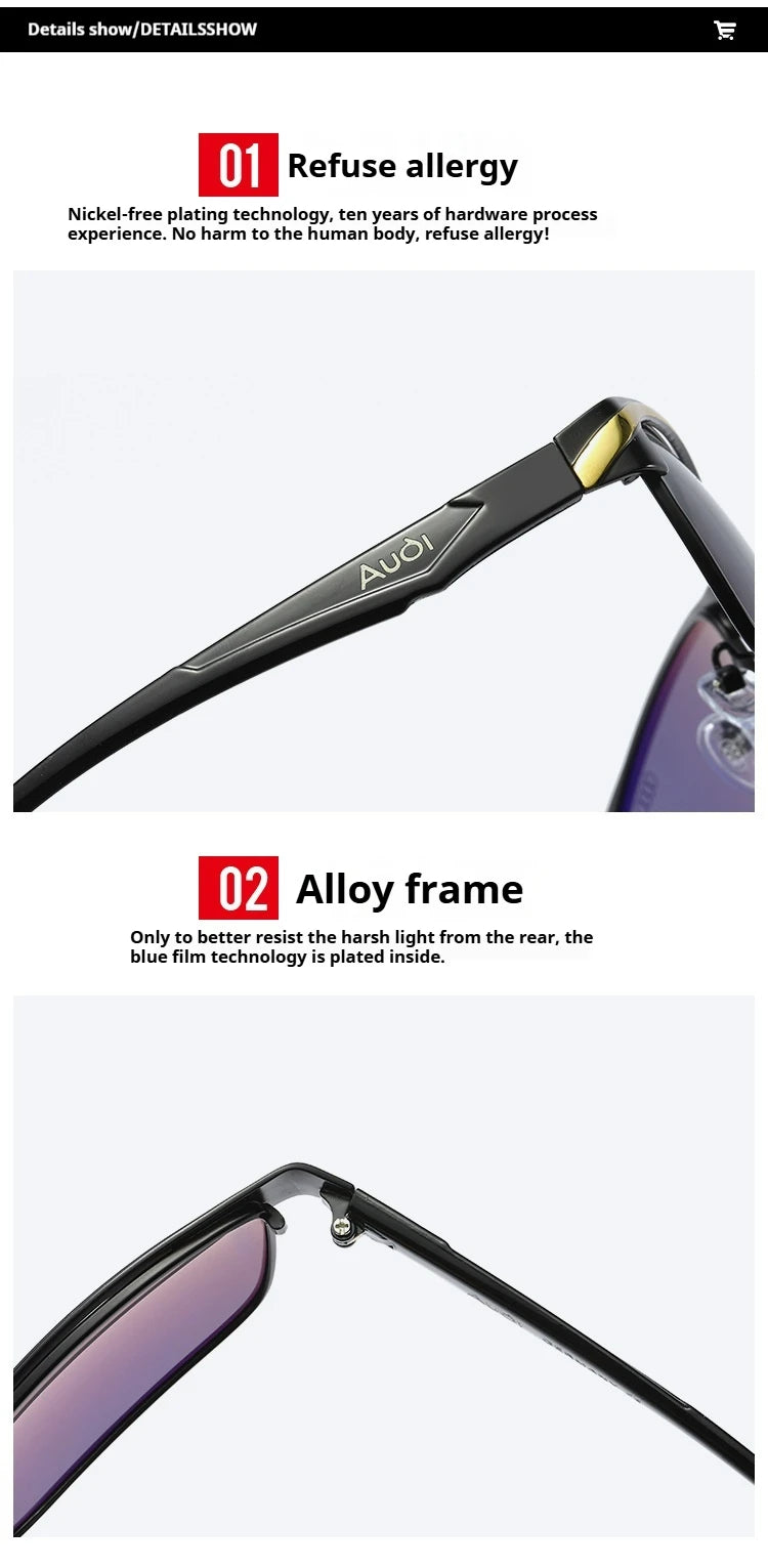 Audi Polarized Sunglasses – Men’s UV400 TAC Lens Anti-Glare Rectangle Frame for Driving, Cycling &amp; Travel
