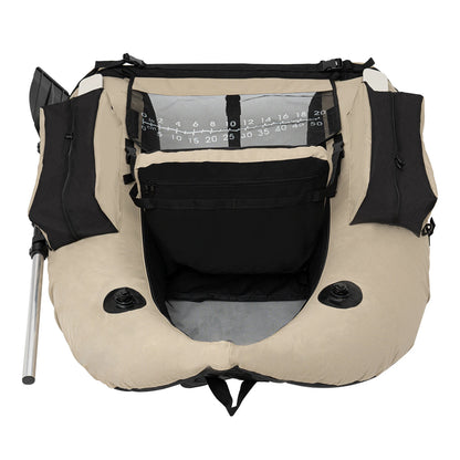 Outdoor Inflatable Fishing Boat Khaki Portable Fishing Raft 286.6LBS Load 90-180° Adjustable Backrest for Ocean/River Fishing