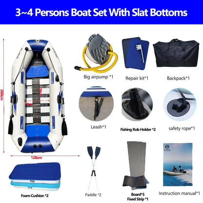 1.75-3.3m PVC Inflatable Kayak Fishing Boat with Slats Bottom for 1~6 Persons Canoeing Outdoor Water Sports Vacation Accessory