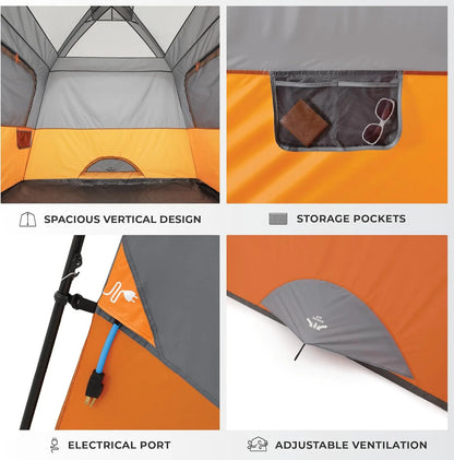 Family Cabin Camping Tent – 4-6 Person Double-Layer Canvas &amp; PVC with Aluminum Poles, Gear Loft &amp; Carry Bag