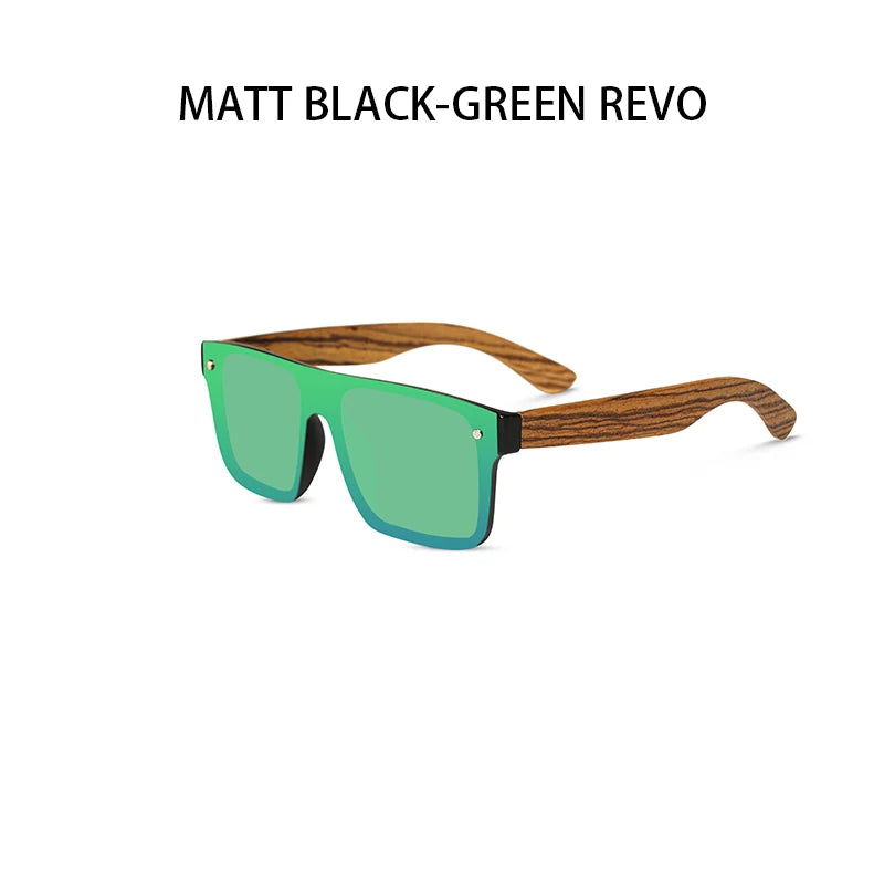 OI Wood 9908 Natural Wood Sunglasses – Polarized Mirror, UV400, Square, Unisex