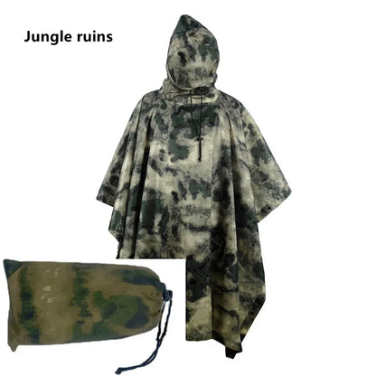 Camouflage Waterproof Poncho – Multifunctional Rain Cover for Camping &amp; Hunting