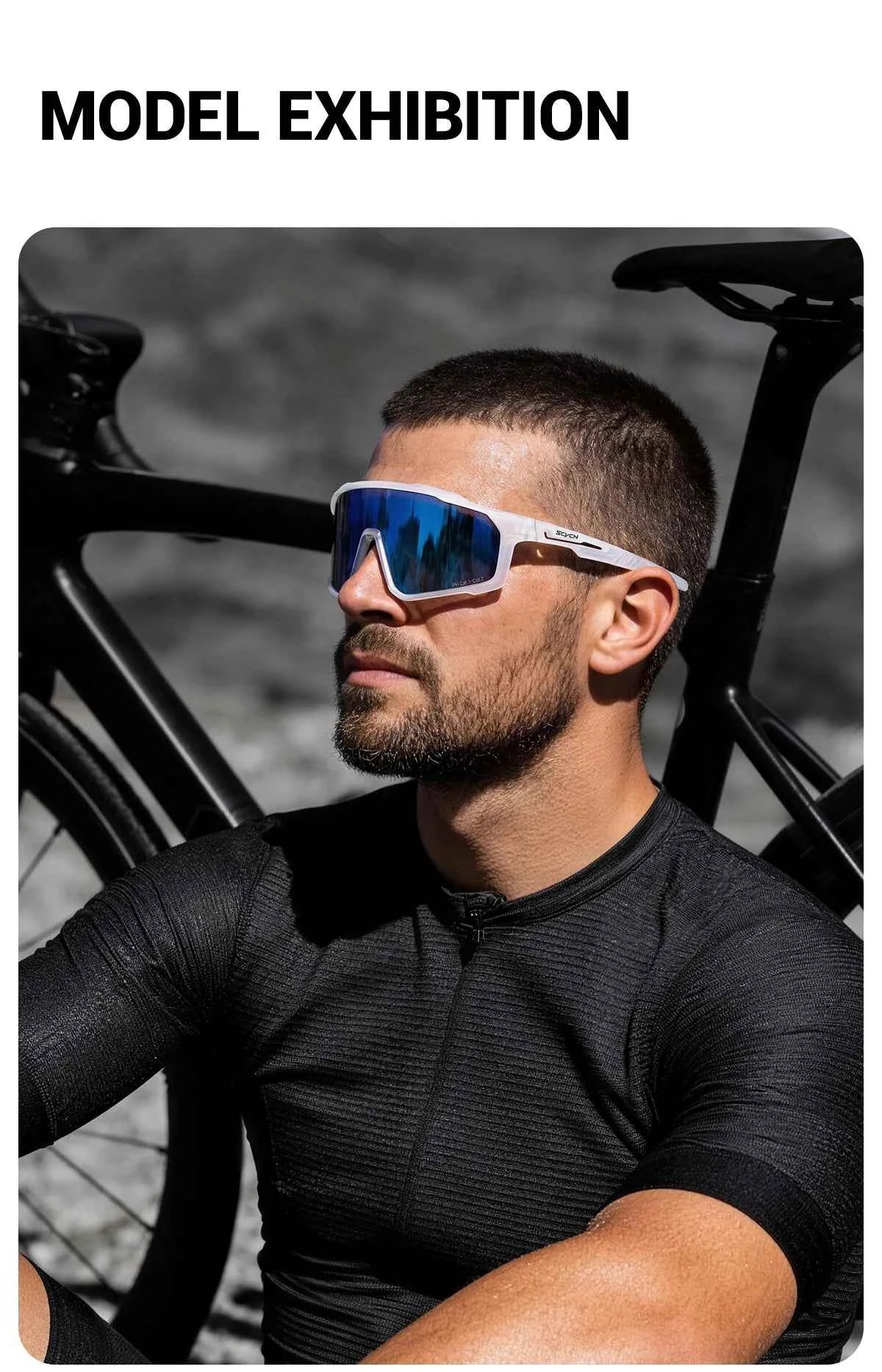 SCVCN Hiking Eyewear Photochromic Bike Cycling Sunglasses Men Outdoor Sports MTB UV400 Goggles Women Running Windproof Glasses