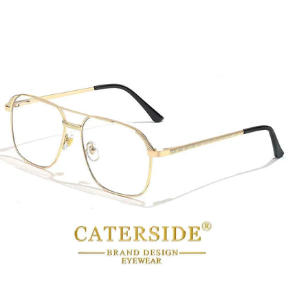 CATERSIDE New Retro Pilot Sunglasses Men Square Frame Suneyeglass Women Flat Top Double Bridges Vacation Beach Eyewear UV400