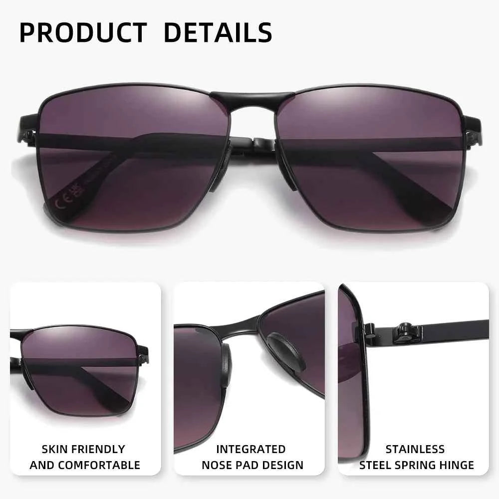 HOPE WOOD 7601 Polarized Rectangle Sunglasses – Alloy Frame, UV400, Unisex