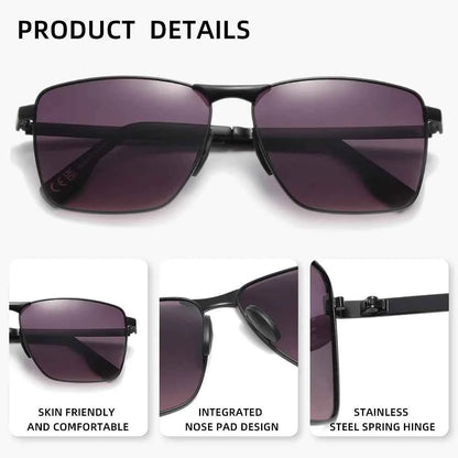 HOPE WOOD 7601 Polarized Rectangle Sunglasses – Alloy Frame, UV400, Unisex