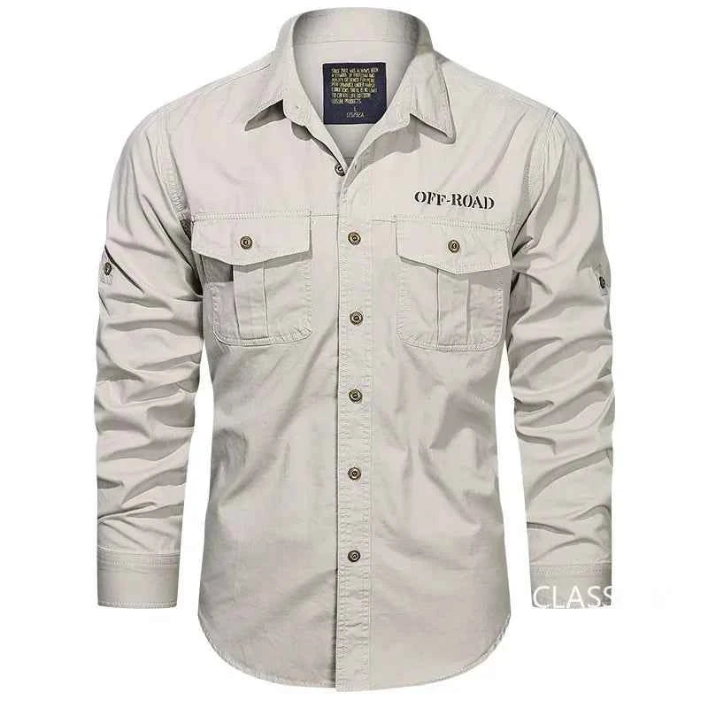 Men Military Long-sleeved Tooling Shirts Male Cotton Outdoor Multi-pocket Casual Shirts Good Quality Man Large Size Solid Shirts