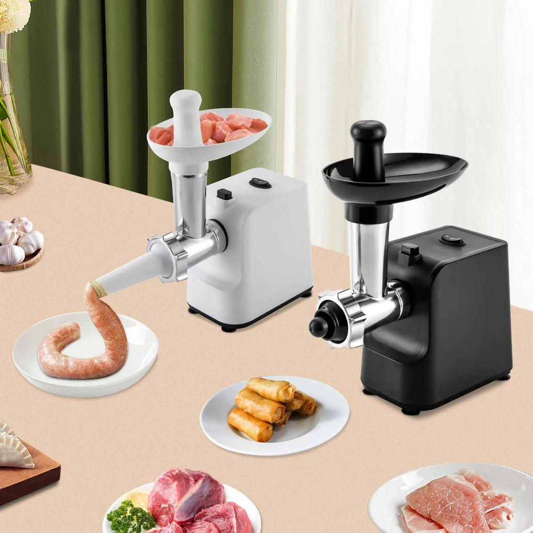 Electric Meat Grinder &amp; Sausage Stuffer – 400W/1000W Peak | 3 Plates | Copper Motor | 110V &amp; 220V | Model MG-S1