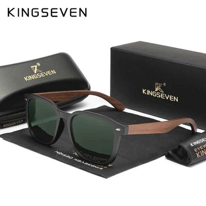 KINGSEVEN W5521 Black Walnut Wood Polarized Sunglasses – Handmade, UV400, Men’s