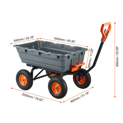 SucceBuy Heavy-Duty Garden Dump Cart – Poly Dump Wagon, 10" Wheels, 2-in-1 Handle, 600 or 1500 lbs Capacity