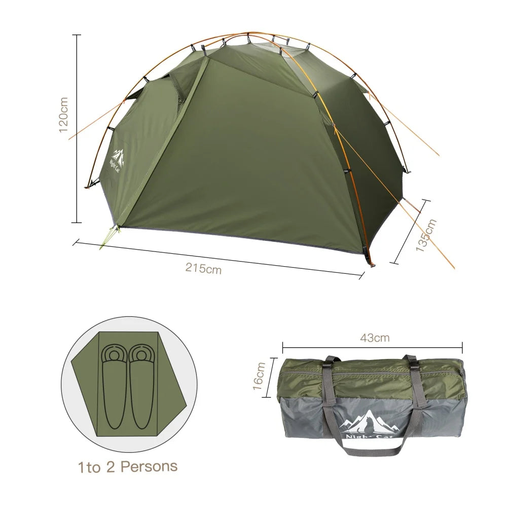 Night Cat 2-Person Backpacking Tent – Double Layer, PU3000mm Waterproof, Aluminum Poles, Fast Setup (ZP-34)