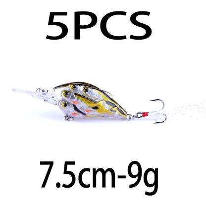 75mm 9g Floating Crankbait Fishing Lure – Swimbait Wobbler with Rattle &amp; 3D Eyes