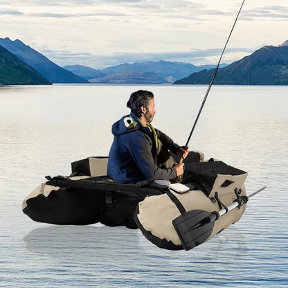 Outdoor Inflatable Fishing Boat Khaki Portable Fishing Raft 286.6LBS Load 90-180° Adjustable Backrest for Ocean/River Fishing