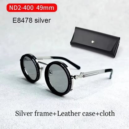 lafforgue ND9 Adjustable Dimming Steampunk Sunglasses – 9-Level ND Filter, Leather Side Shields, UV400, Unisex
