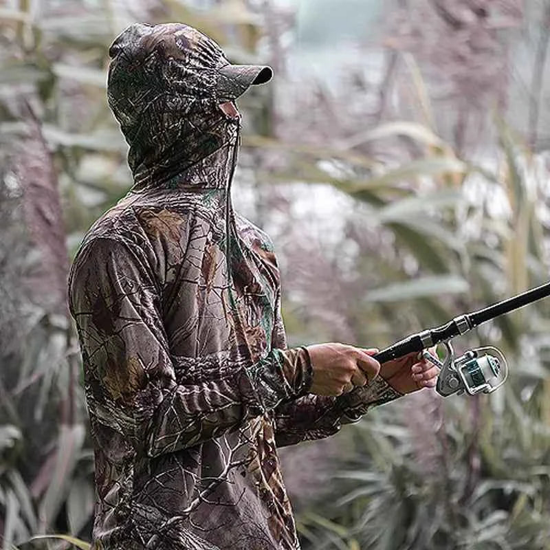 Summer Thin Sun Protection Fishing Jacket Long-Sleeved Cycling Hooded Jacket Tree Bionic Camouflage Hunting Jungle Ghillie Suit