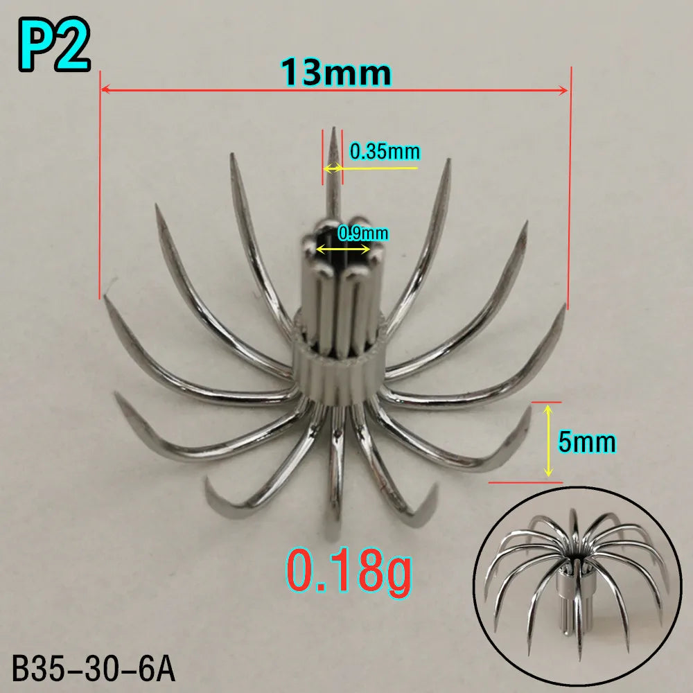 20-Piece Stainless Steel Squid &amp; Cuttlefish Hook Set – Umbrella P-Series (10 Sizes)