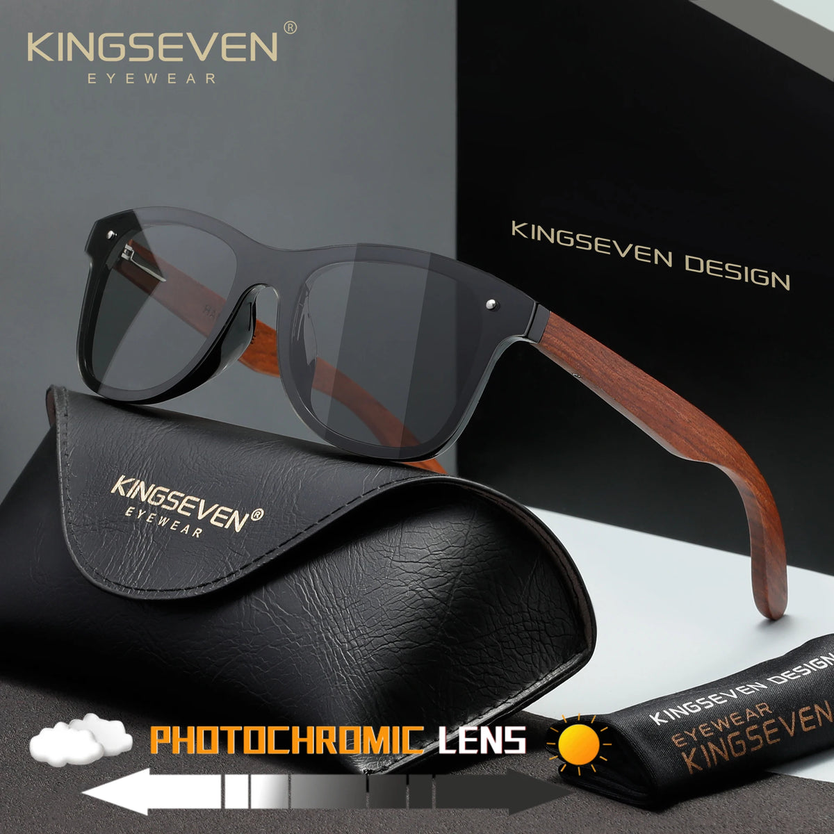 KINGSEVEN Wooden Rimless Polarized Sunglasses – UV400 Large Frame, Retro Style