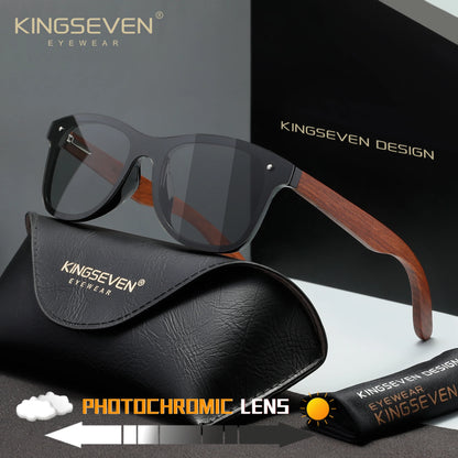 KINGSEVEN Wooden Rimless Polarized Sunglasses – UV400 Large Frame, Retro Style