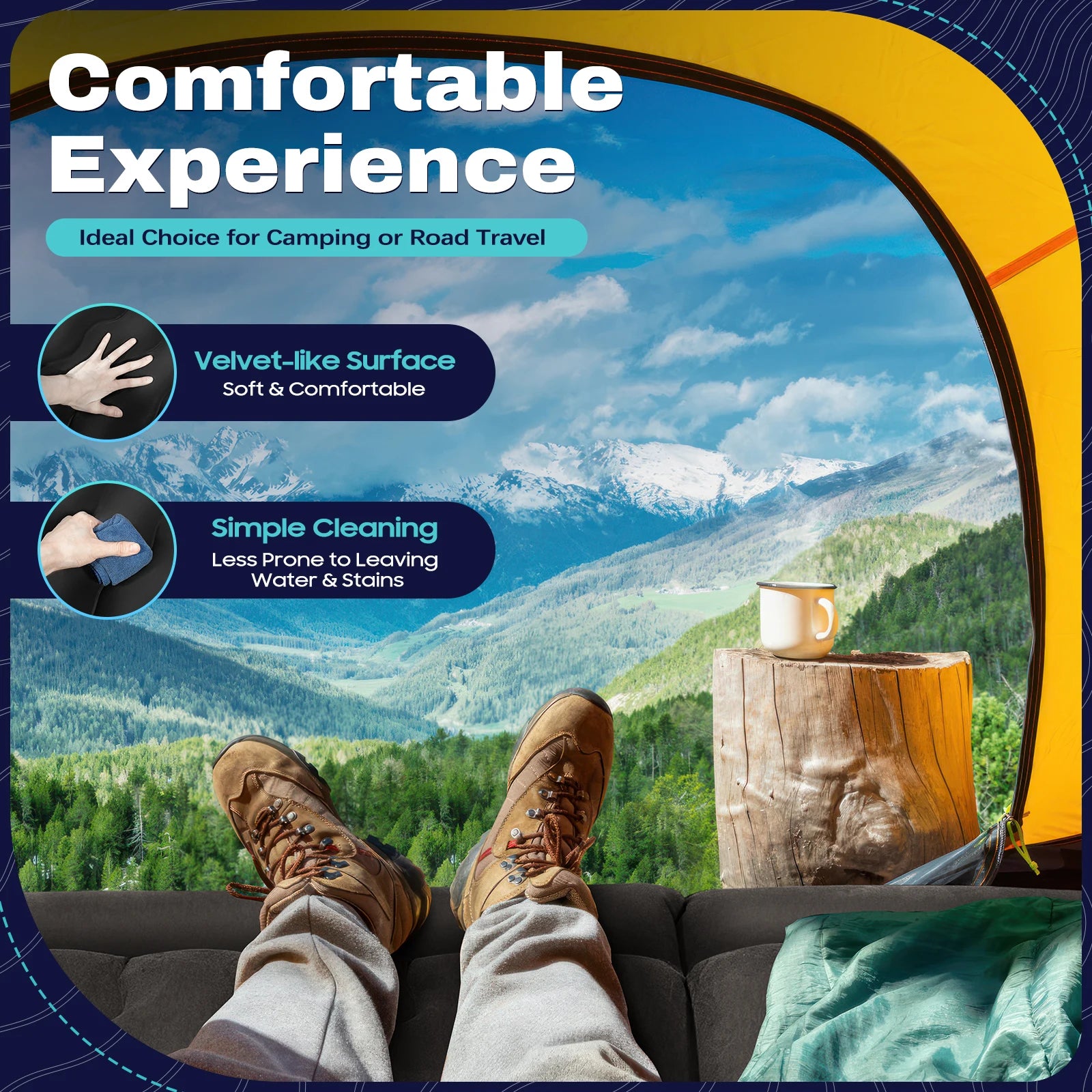 Universal Inflatable Car Bed Mattress Set w Air Pump Foldable Flocking Air Cushion for  Trunk Back Seat Camping Travel Sleeping